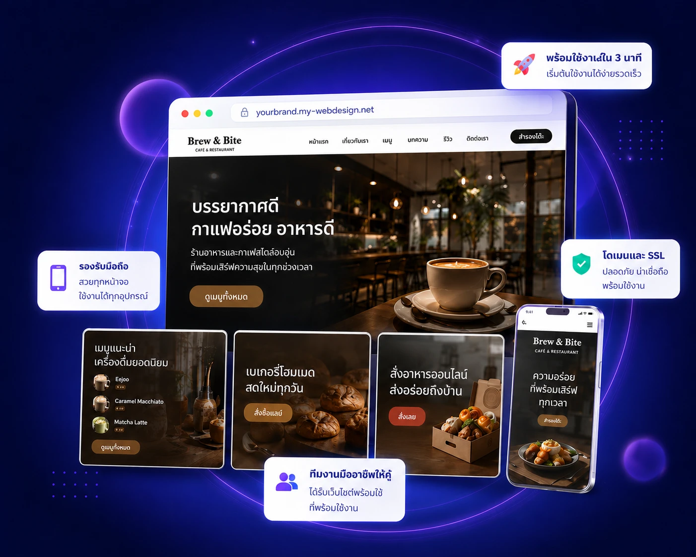 ตัวอย่างเว็บไซต์ร้านอาหารและคาเฟ่