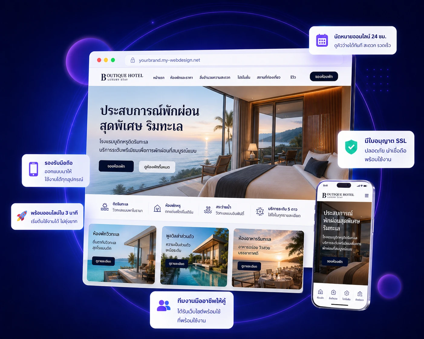 ตัวอย่างเว็บไซต์โรงแรมและที่พัก