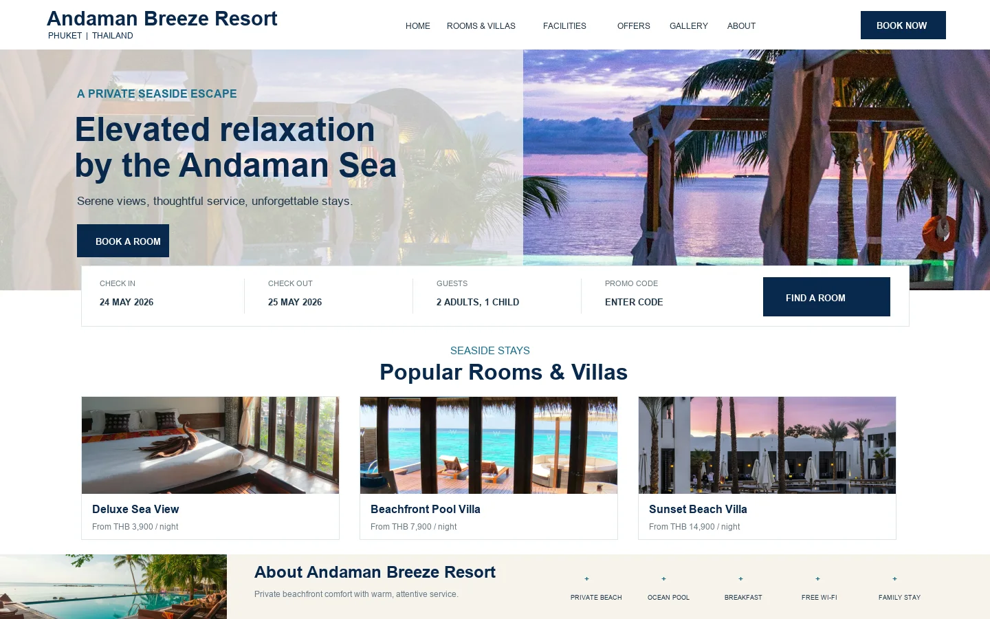 ตัวอย่างเทมเพลต Seaside Resort